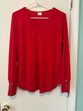 a new day Red V-Neck Long Sleeve Top with Button Cuffs